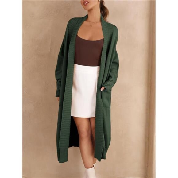 Womens Long Cardigan Sweaters with Pockets Green - Picture 4 of 5